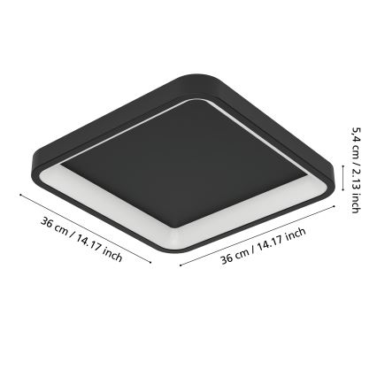 Eglo - LED RGBW dimmbare Deckenleuchte LED/20W/230V 2700-6500K 35x35 cm schwarz