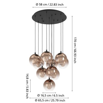 Eglo - Hängeleuchte mit Kabel 10xE27/60W/230V schwarz/beige/rauchfarben