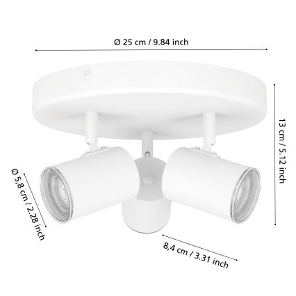 Eglo - Badezimmer-Spotleuchte 3xGU10/5W/230V Ø 25 cm IP44 weiß