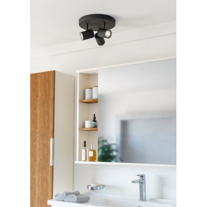 Eglo - Badezimmer-Spotleuchte 3xGU10/5W/230V Ø 25 cm IP44 schwarz