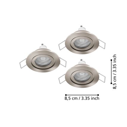 Eglo - 3er-Set LED-Einbaustrahler für Badezimmer, 1x GU10/4,5W/230V, IP44, mattchrom