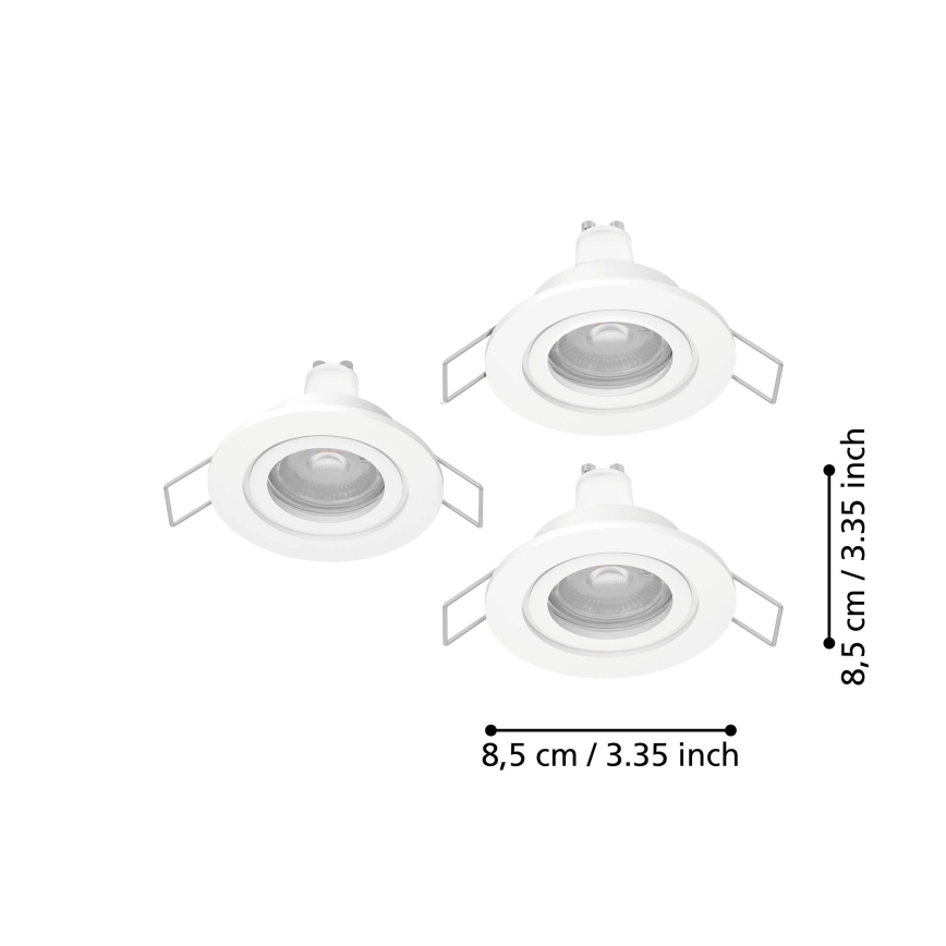 Eglo - 3er-Set LED-Einbaustrahler für Badezimmer, 1x GU10/4,5 W/230 V, IP44, weiß