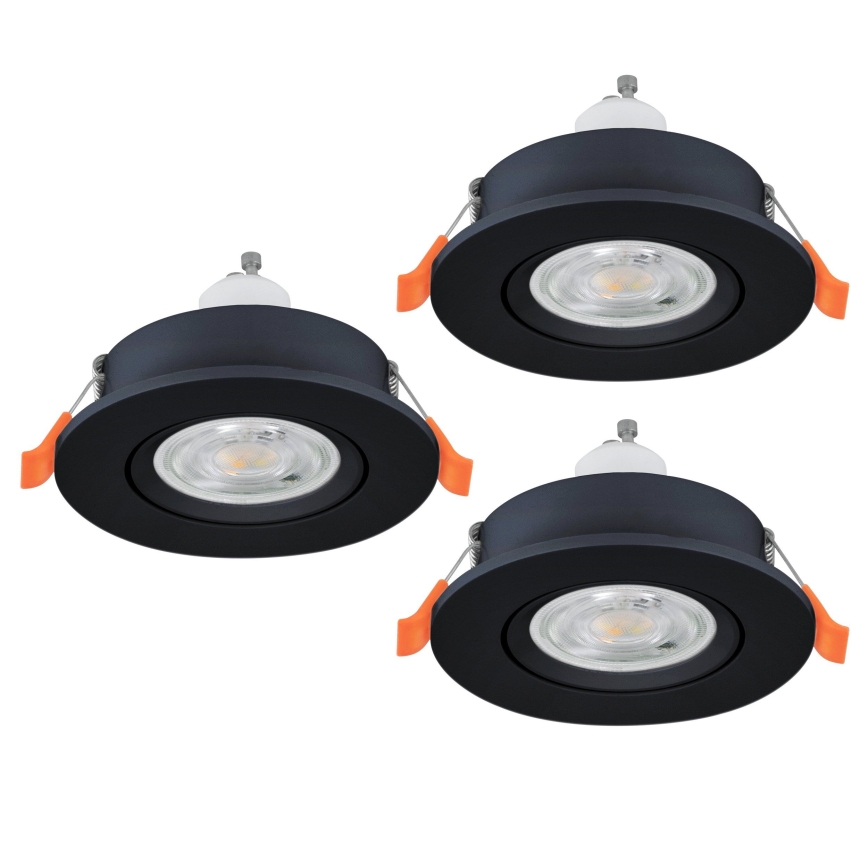 Eglo - 3er-Set LED-Badezimmer-Einbaustrahler 1x GU10 / 4,5 W / 230 V IP44 schwarz
