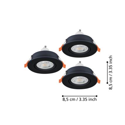 Eglo - 3er-Set LED-Badezimmer-Einbaustrahler 1x GU10 / 4,5 W / 230 V IP44 schwarz