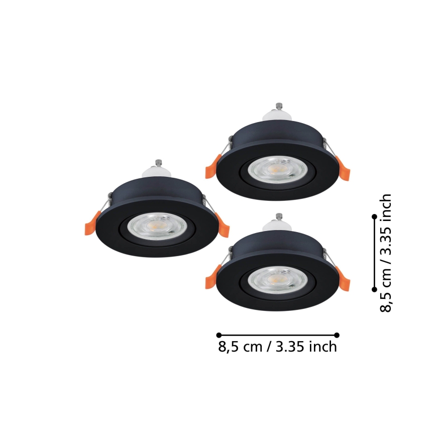 Eglo - 3er-Set LED-Badezimmer-Einbaustrahler 1x GU10 / 4,5 W / 230 V IP44 schwarz