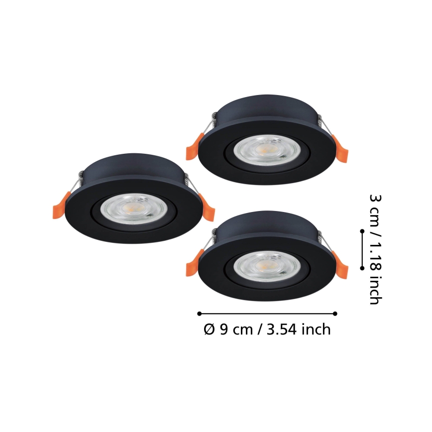 Eglo - 3er-Set LED-Einbaustrahler, 4,8 W, 230 V, 2700/4000/6500 K, schwarz