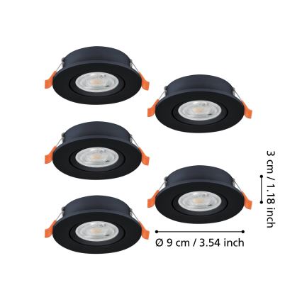 Eglo - 5er-Set LED-Einbauspots LED/4,8W/230V 2700/4000/6500K schwarz