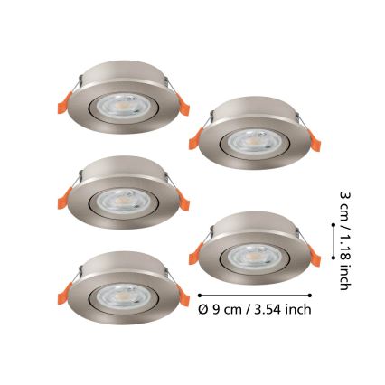 Eglo - Set 5x LED Einbaustrahler LED/4,8W/230V 2700/4000/6500K matt-chrom