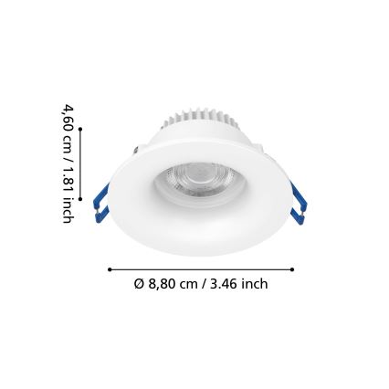 Eglo - LED Badezimmer-Einbauleuchte LED/4,9W/230V 2700/4000/6500K Ø 8,8 cm IP65 weiß