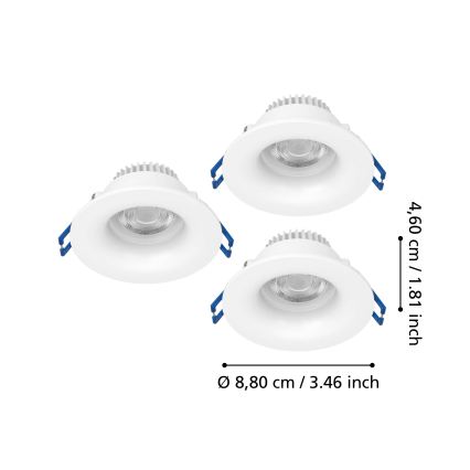 Eglo - 3er-Set LED-Einbauleuchten für Badezimmer LED/4,9W/230V 2700/4000/6500K Ø 8,8 cm IP65 weiß