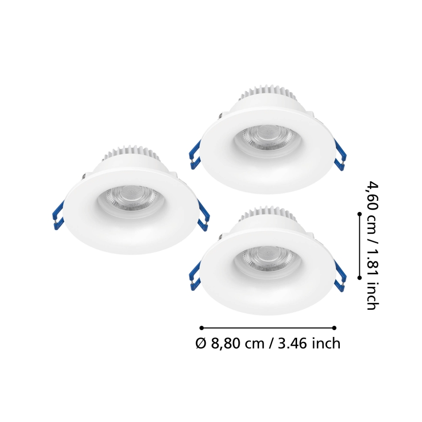 Eglo - 3er-Set LED-Einbauleuchten für Badezimmer LED/4,9W/230V 2700/4000/6500K Ø 8,8 cm IP65 weiß