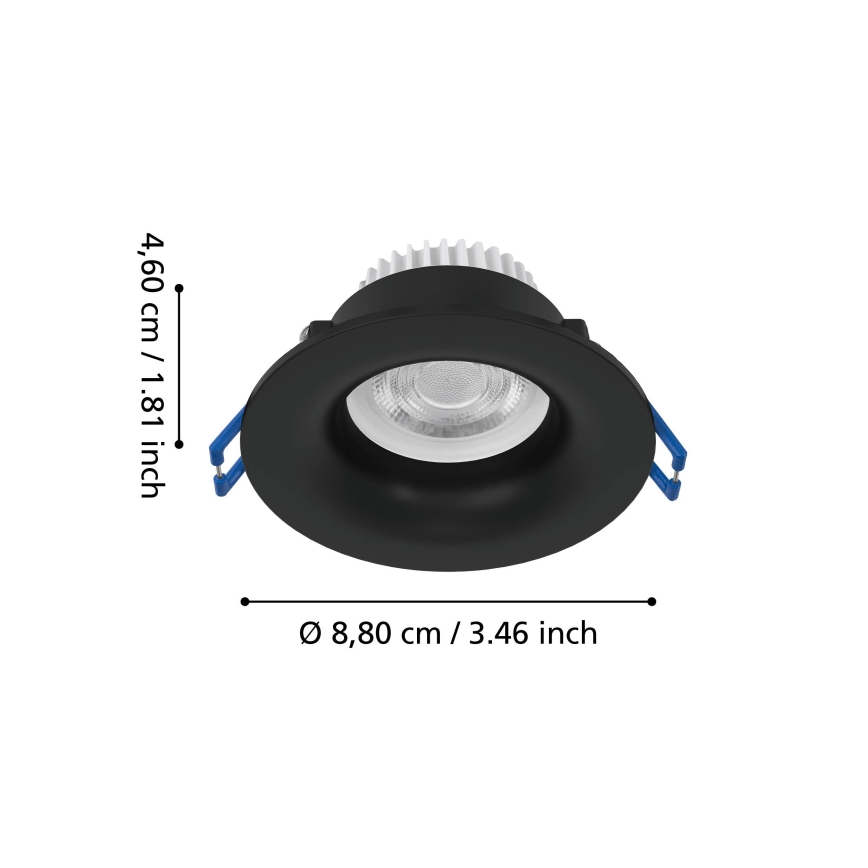 Eglo - LED-Badezimmer-Einbauleuchte LED/4,9W/230V 2700/4000/6500K Ø 8,8 cm IP65 schwarz