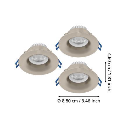 Eglo - SET 3x LED-Einbauleuchte für das Badezimmer LED/4,9W/230V 2700/4000/6500K Ø 8,8 cm IP65 mattchrom