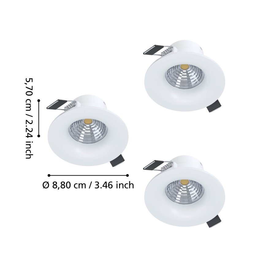 Eglo - 3er-Set dimmbare LED-Einbauleuchten LED/4,8 W/230 V, Ø 8,8 cm, weiß
