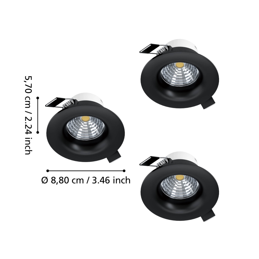 Eglo - 3er-Set dimmbare LED-Einbauleuchten LED/4,8W/230V Ø 8,8 cm schwarz