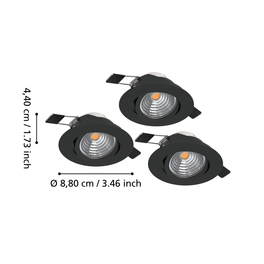 Eglo - Set 3x dimmbare LED-Einbauleuchte LED/6,4W/230V Ø 8,8 cm schwarz