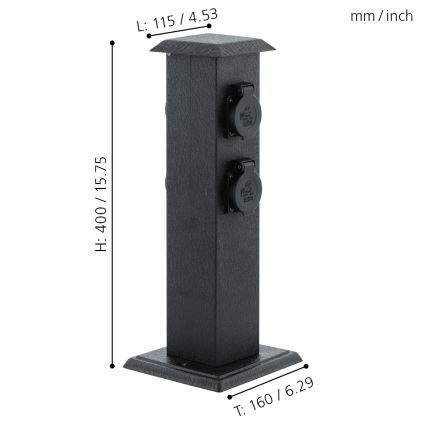 EGLO - Outdoor-Gartensäule mit Steckdosen SCHUKO IP44