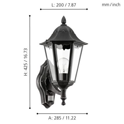 Eglo - Außenwandleuchte mit sensor 1xE27/60W/230V