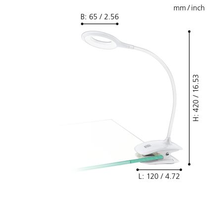 Eglo – dimmbare LED-Klemmleuchte LED/3W/5V 500 mAh weiß