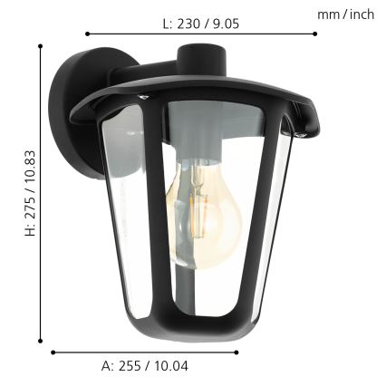 Eglo 98121 - Auβen-Wandbeleuchtung MONREALE 1xE27/60W/230V IP44 schwarz