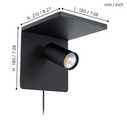 Eglo - LED-Wandleuchte mit kabellosem Laden 1xGU10/5W/230V