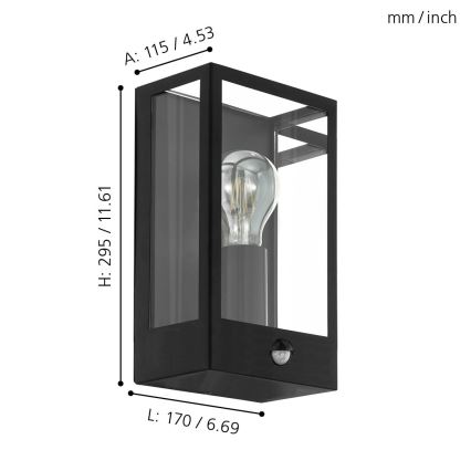 Eglo - Außenwandleuchte mit Sensor 1xE27/60W/230V IP44