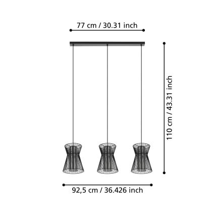 Eglo - Kronleuchter an einer Schnur 3xE27/40W/230V schwarz