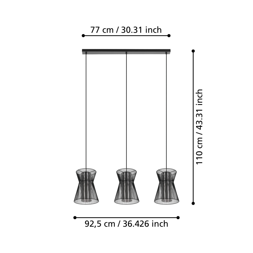 Eglo - Kronleuchter an einer Schnur 3xE27/40W/230V schwarz