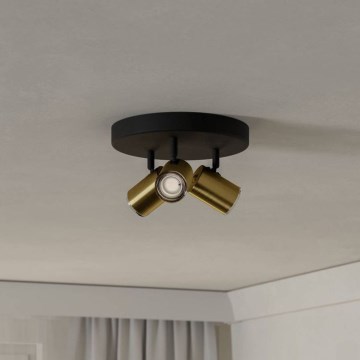 Eglo - Badezimmer-Spotleuchte 3× GU10 / 5 W / 230 V Ø 25 cm IP44 Schwarz/Gold