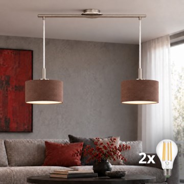 Eglo - LED-Hängeleuchte an Kabel TUNJA 2xE27/60W/230V matt chrom/braun
