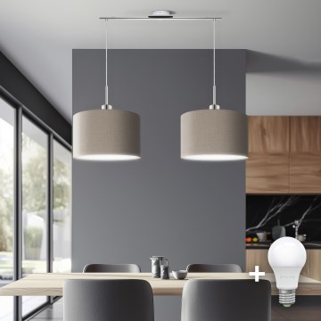 Eglo - LED Hängeleuchte an Seil TUNJA 2xE27/60W/230V Taupe