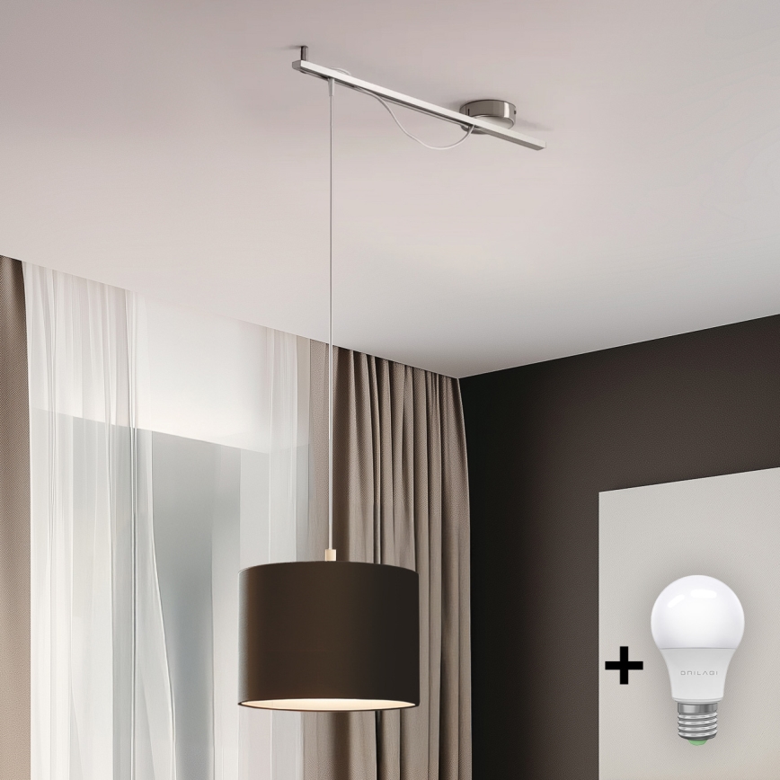 Eglo - LED-Hängeleuchte CALCENA 1xE27/60W/230V Chrom/braun