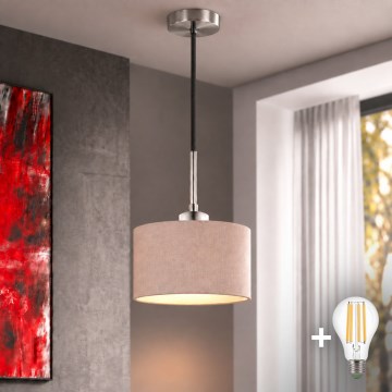 Eglo - LED-Pendelleuchte an Kabel TUNJA 1xE27/60W/230V Ø 20 cm beige/schwarz