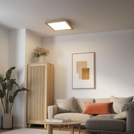 Eglo - LED RGB dimmbares aufgesetztes Panel SALOBRENA-C WOOD LED/24W/230V 2700-6500K 49,5x49,5 cm Braun + Fernbedienung