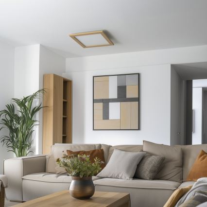 Eglo - LED RGB dimmbares aufgesetztes Panel SALOBRENA-C WOOD LED/24W/230V 2700-6500K 49,5x49,5 cm Braun + Fernbedienung