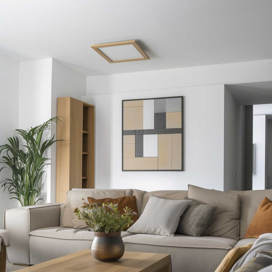 Eglo - LED RGB dimmbares aufgesetztes Panel SALOBRENA-C WOOD LED/24W/230V 2700-6500K 49,5x49,5 cm Braun + Fernbedienung