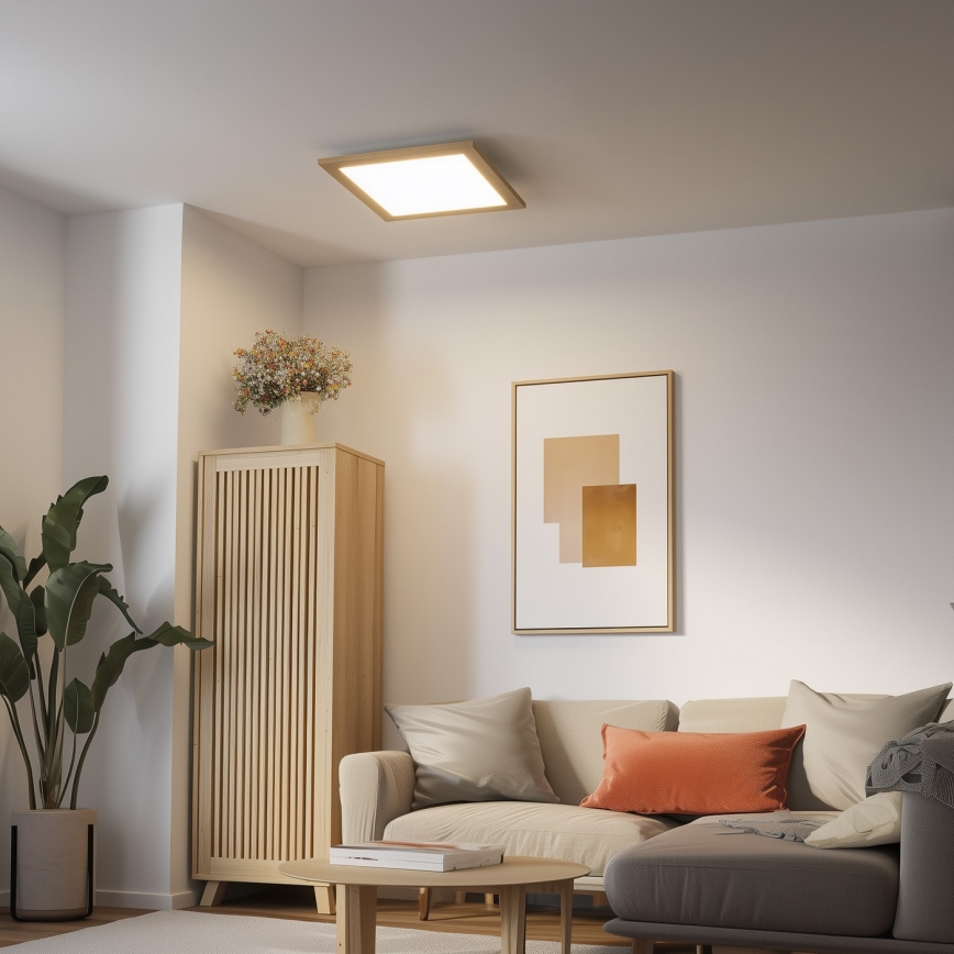 Eglo - LED RGB dimmbares Aufbau-Panel SALOBRENA-C WOOD LED/40W/230V 2700-6500K 49,5x49,5 cm braun + Fernbedienung