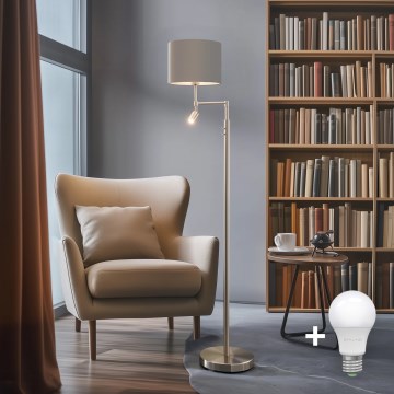 Eglo - LED-Stehlampe TUNJA 1xE27/60W/230V + LED/2,1W Ø 30 cm matt-chrom/taupe