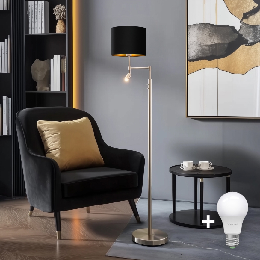 Eglo - LED-Stehleuchte TUNJA 1xE27/60W/230V + LED/2,1W d 30 cm matt Chrom/schwarz