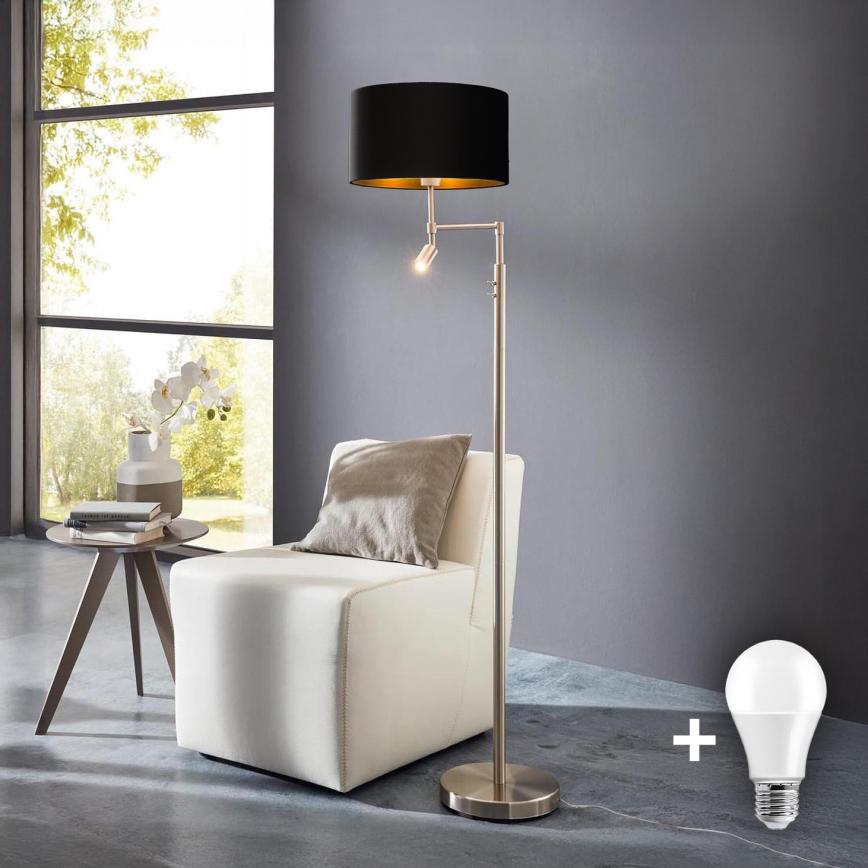 Eglo - LED-Stehleuchte TUNJA 1xE27/60W/230V + LED/2,1W d 38 cm matt Chrom/schwarz