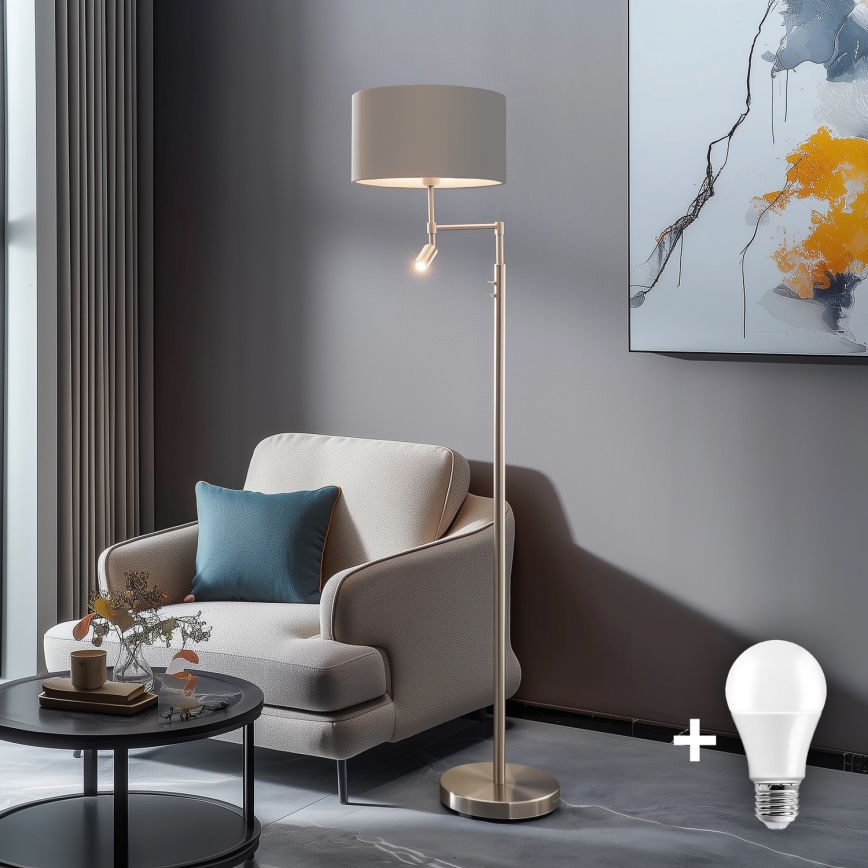Eglo - LED-Stehleuchte TUNJA 1xE27/60W/230V + LED/2,1W d 38 cm matt Chrom/taupe