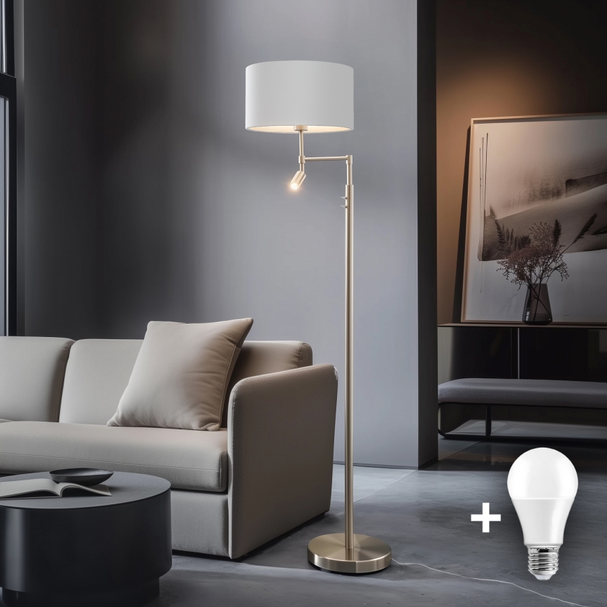 Eglo - LED-Stehleuchte TUNJA 1xE27/60W/230V + LED/2,1W d 38 cm matt Chrom/weiß