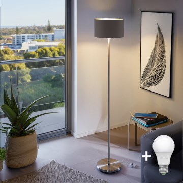 Eglo - LED-Stehleuchte TUNJA 1xE27/60W/230V matt Chrom/braun