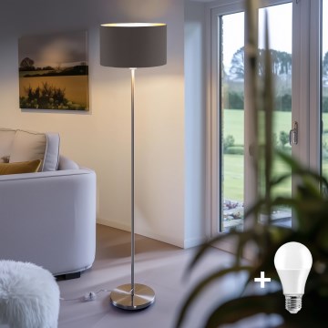 Eglo - LED-Stehleuchte TUNJA 1xE27/60W/230V matt Chrom/braun