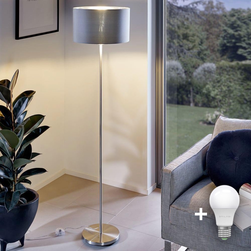 Eglo - LED-Stehleuchte TUNJA 1xE27/60W/230V matt Chrom/grau