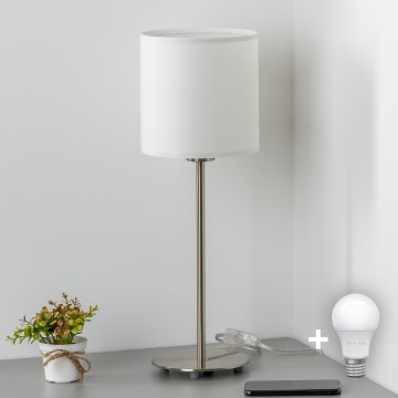 Eglo - LED-Tischleuchte TUNJA 1xE27/60W/230V 38,5 cm matt Chrom/weiß