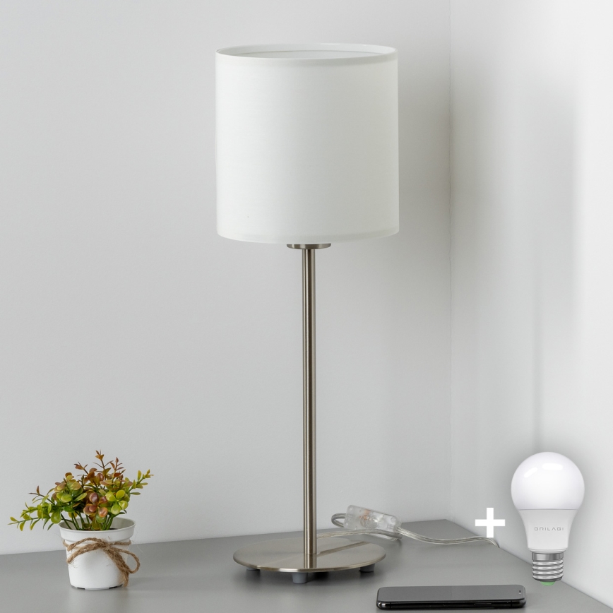 Eglo - LED-Tischleuchte TUNJA 1xE27/60W/230V 38,5 cm matt Chrom/weiß