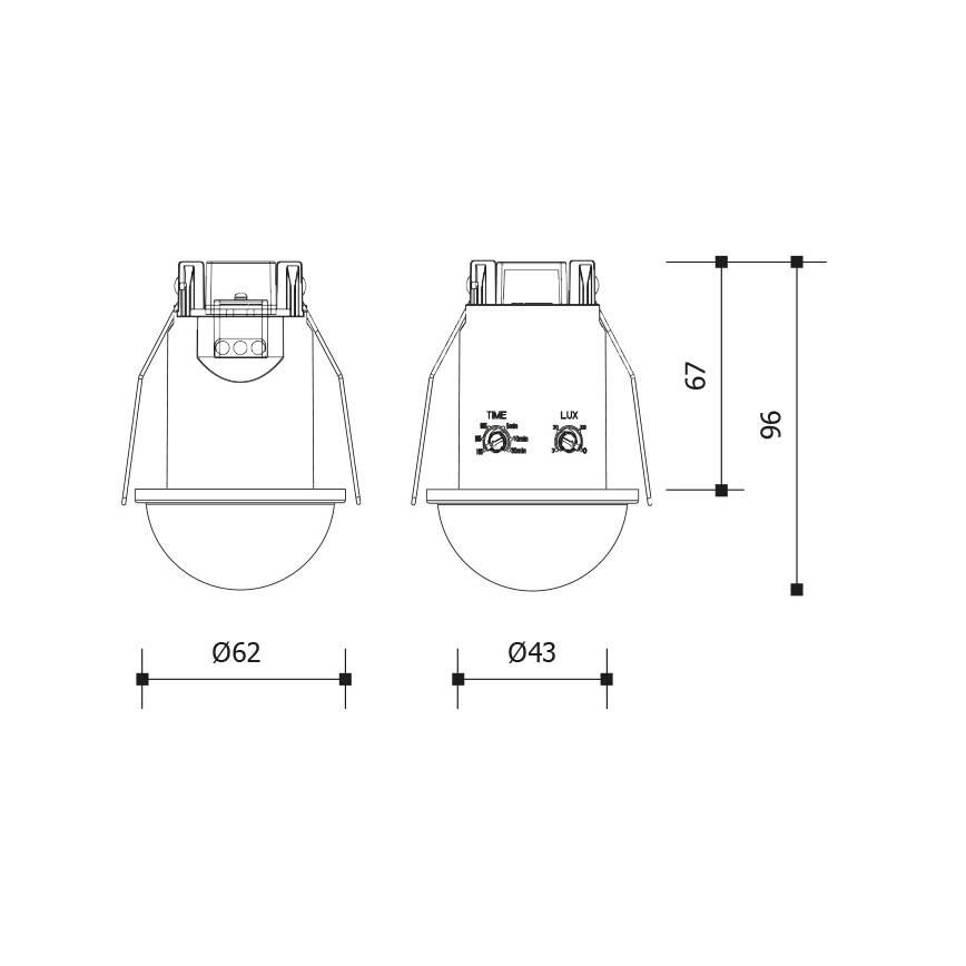 Bewegungs- und Dämmerungssensor für abgehängte Decken 360° 1200W/230V IP54 schwarz