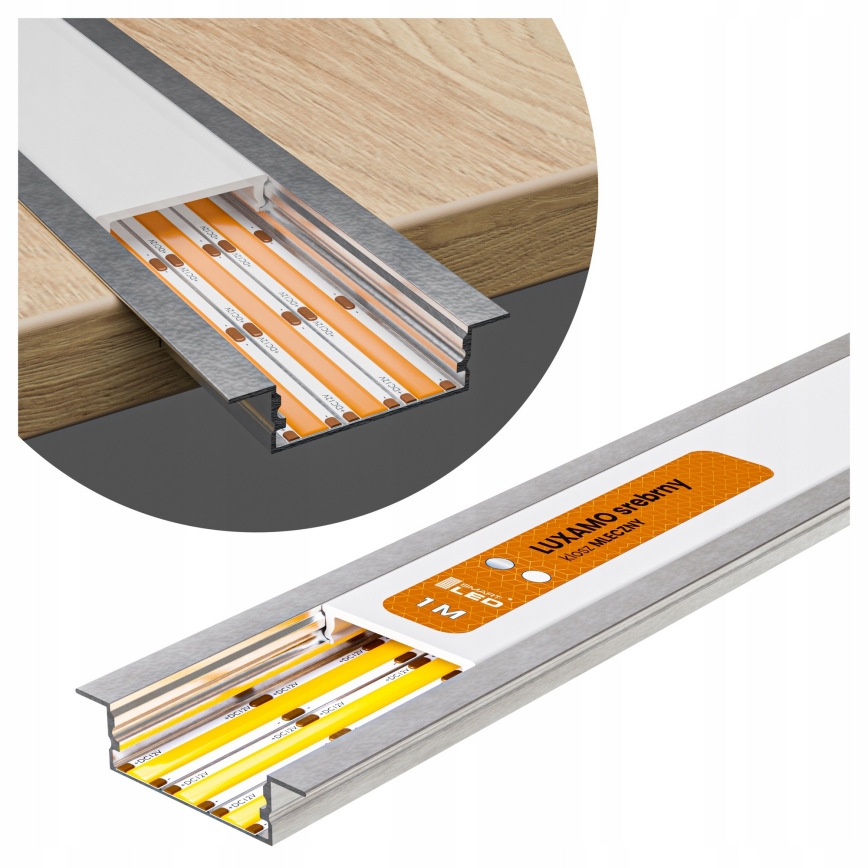Einbauprofil für LED-Streifen, 1 m, Silber/Weiß
