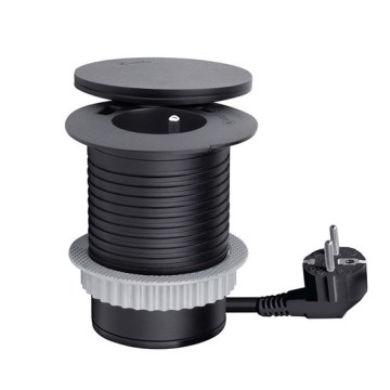 Einbausteckdose mit 10 W kabellosem Laden, 1x Steckdose + USB-A & USB-C, schwarz